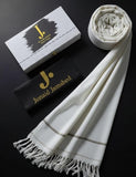 J. Premium Box Pack Italian  Wool Shawl-Crystal White