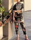 All-Over Print Embroidered Black Lawn Suit With Emb. Chiffon Dupatta-MS202