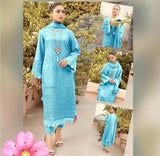 PREMIUM DESIGNER 3PC embroided chickenkari lawn- M51s